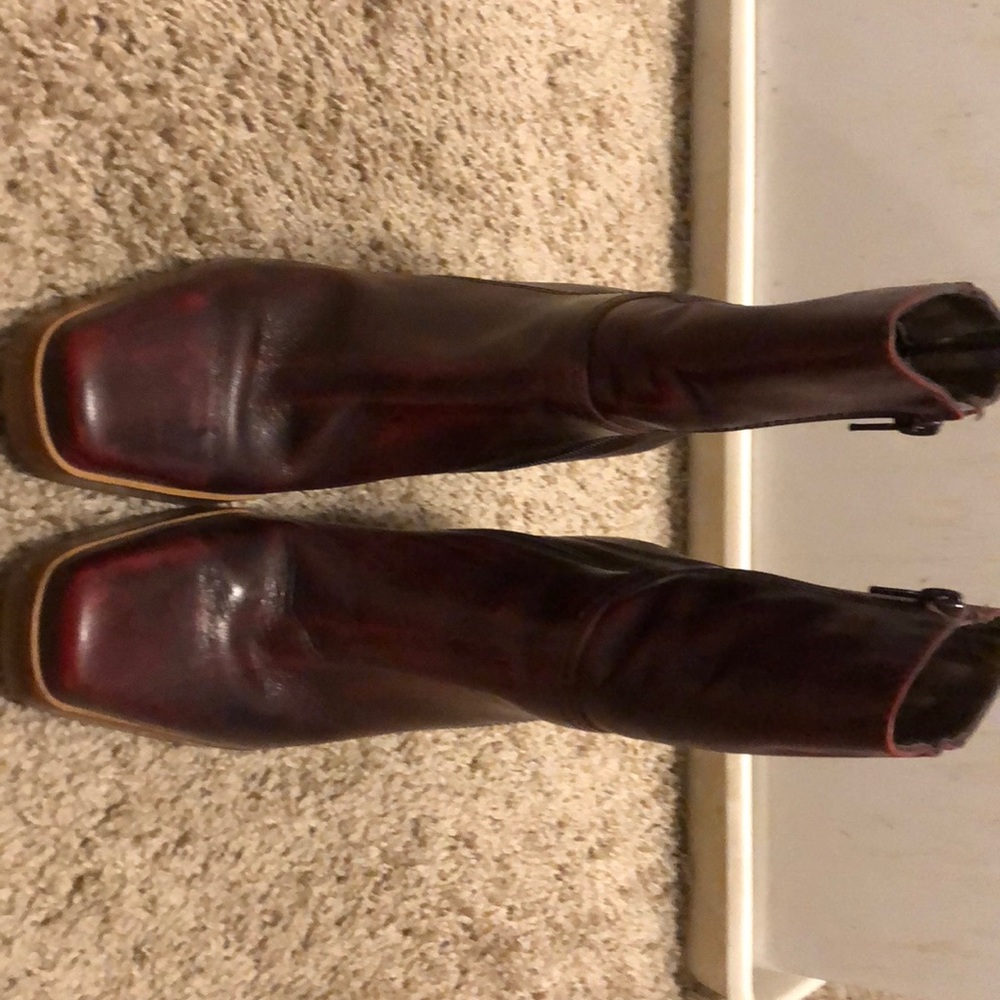 Cherry red heeled boots